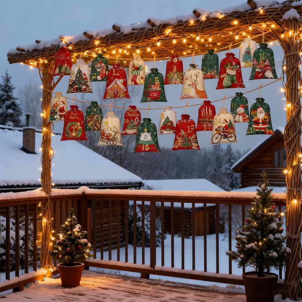Christmas Bag 24Piece Countdown Calendar Pouch Christmas Candy Bag For Party Birthday Kids Tree Candy Wedding Holiday Baby
