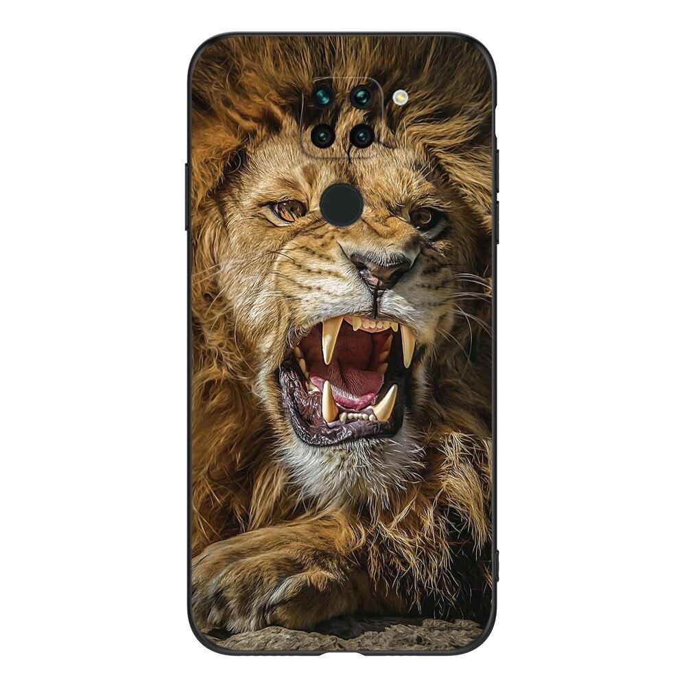 For Xiaomi Redmi Note 9 Global Phone Back Cover  Black Tpu Case Lion Wolf Tiger Dragon