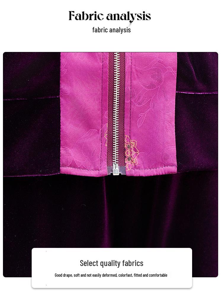 Mom's 2025 Fashionable Gold Velvet Hooded Sportswear Set for Middle-Aged & Elderly Women