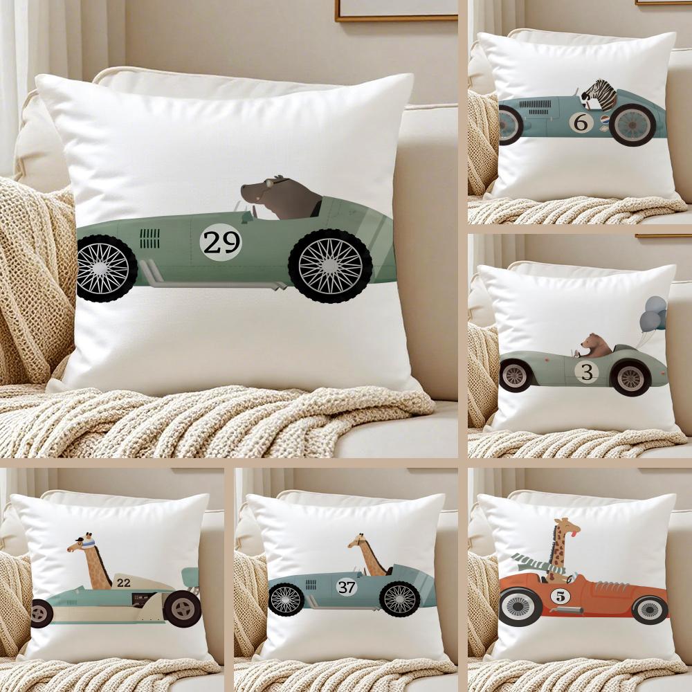 Funny Cartoon Animals Car Art Cushion Cover Pillowcase Antidustmite Living Room Sofa Decor Cushion Room