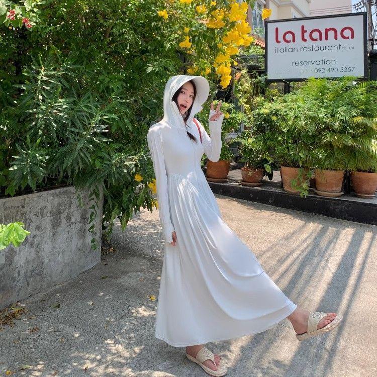 Women s UPF50+ Ice Silk Slim Fit Long Dress – Breathable UV Protection Summer Jacket M (for 70-90 lbs)