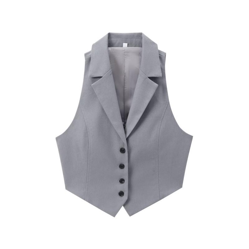 Womens Open-Back Lightweight Camping Vest With Button Front Flip Collar Outdoor Hiking Travel