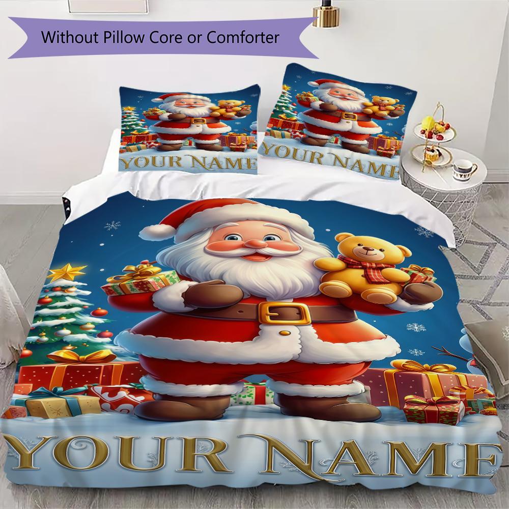 Custom Name Christmas Bears Gifts Bedding,Quilt Set Quilt Cover Pillowcase Home Birthday Gift(1 * Duvet Cover + 2 * Pillowcase, Without Core)_lx