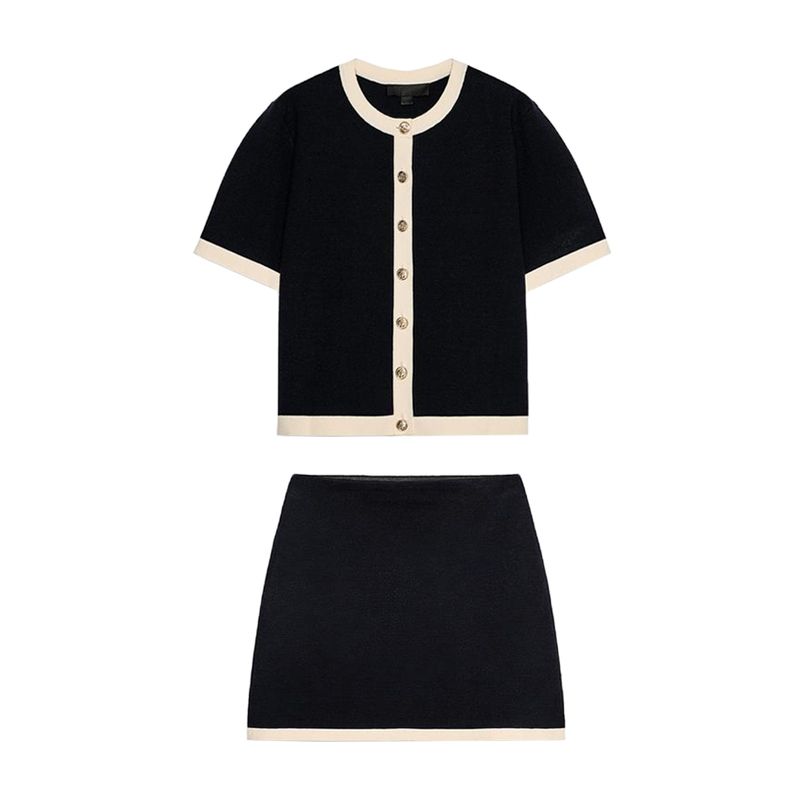 Spring and Summer Short sleeve round Neck Knitted Outerwear 2142014 Simple and Versatile Comfortable Knitted Mini Skirt 2142024