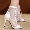 Sexy Black White Heeled Jazz Dance Shoes Women's Sandals Summer Peep Toe Designer Mesh High Heels Party Shoes Female Large Size