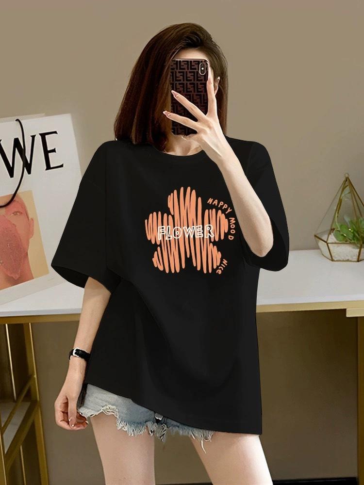 

Dark gray high-end women s pure cotton short-sleeved t-shirt women s 2025 summer new loose European big version top tide XXXXL чорний