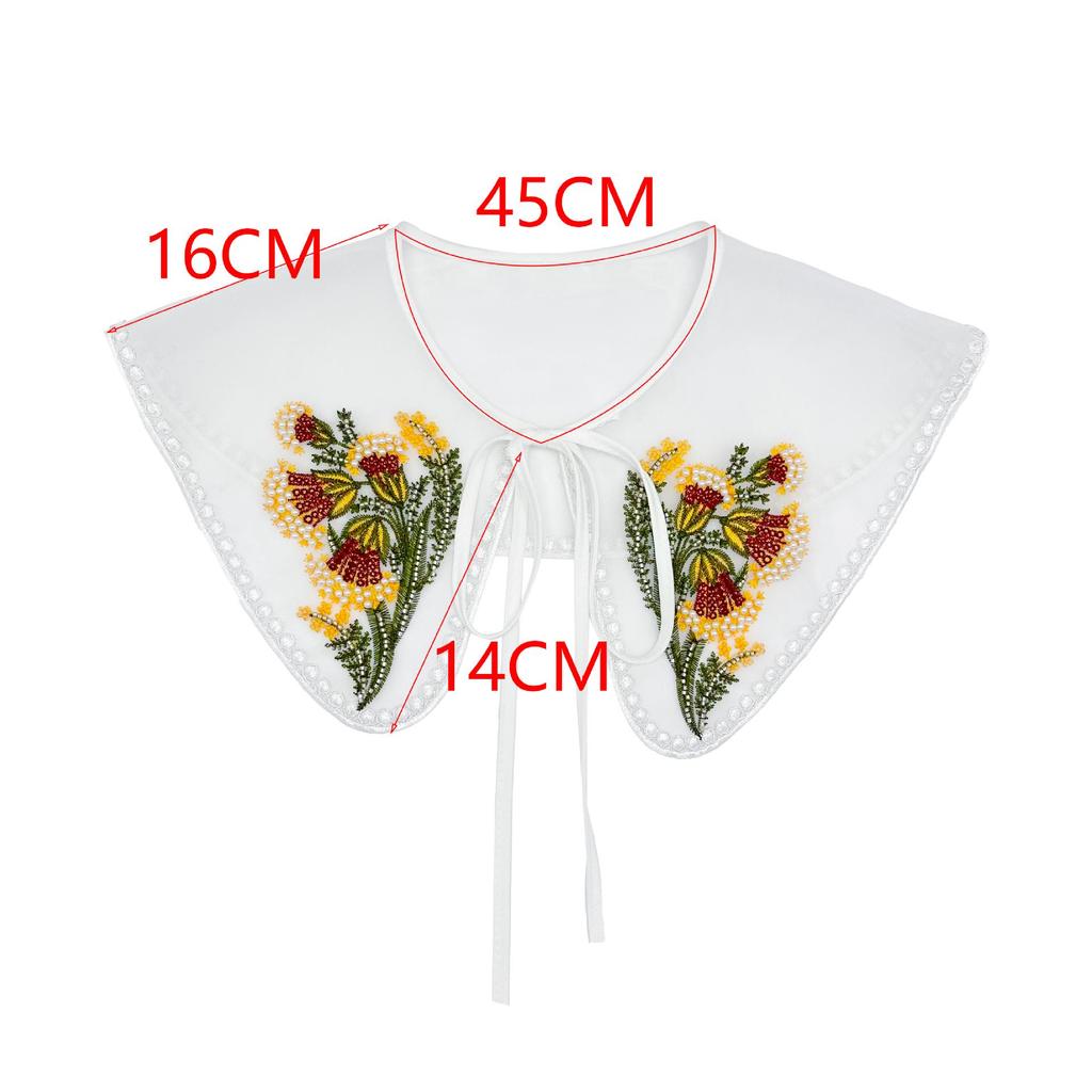 Colorful Embroidered Beaded Bow Tie False Collar - Ethnic Style Floral Design