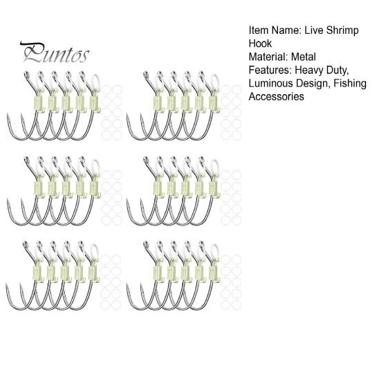 10/20/30Pcs Luminous Live Shrimp Fixing Hook Heavy Duty Metal Barbed Fishhook Freshwater Saltwater Catfish Bass Fishing Hook Fishing Accessories