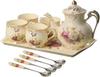 Porcelain Tea Set, Vintage Flowering Shrubs Teapot and Cups Set for Tea Party, Birthday Gifts for Mom Adults Women Wedding