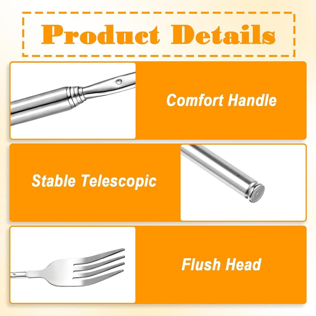3 PCS Extendable Forks, Extension from 8.7" to 25.5" Telescoping Fork, Stainless Steel Long Forks for Eating, Adjustable Retractable Dinner Fork for