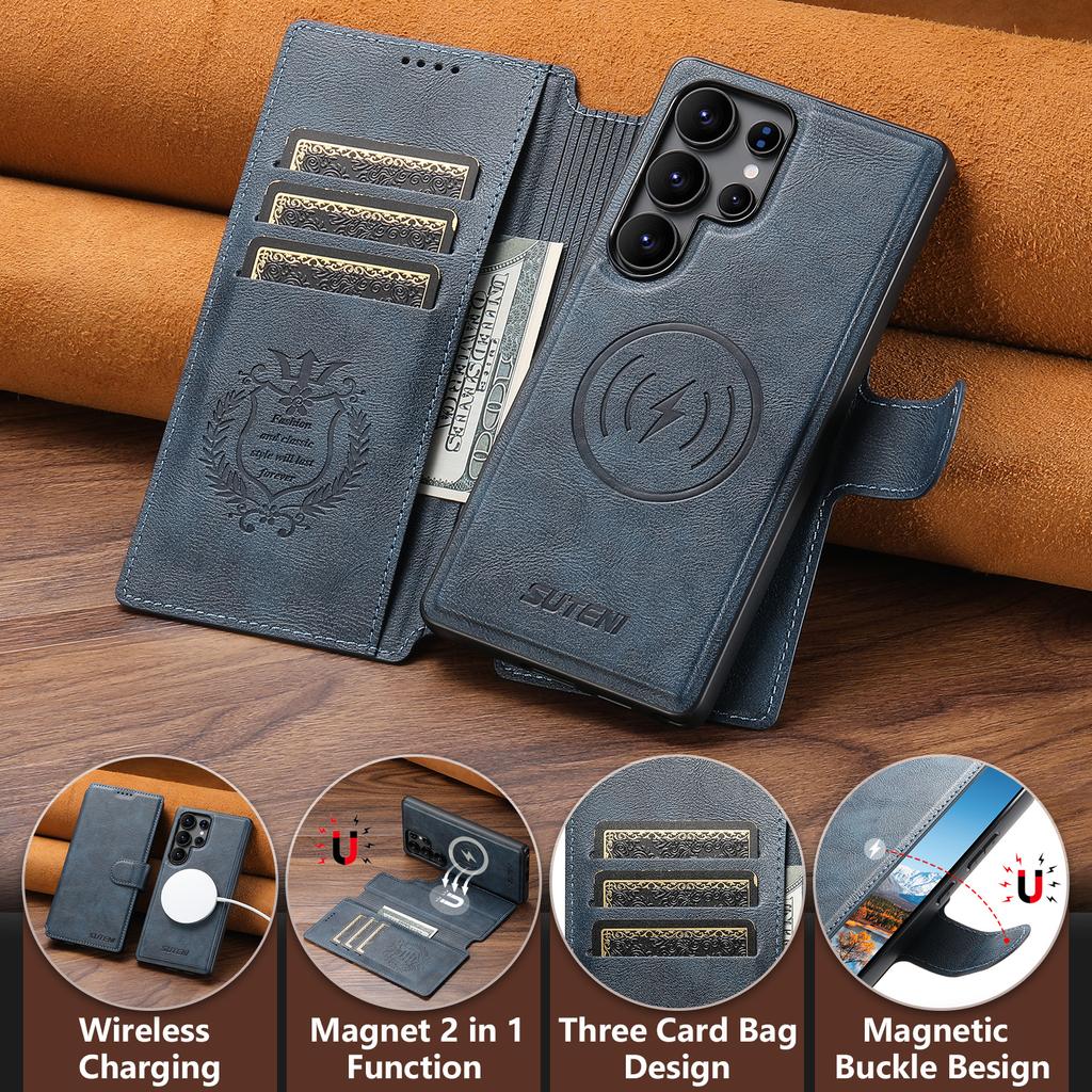 SUTENI Q-05 For Samsung Galaxy S25 Ultra Wallet Case 2 In 1 Detachable Leather Flip Phone Cover with Stand