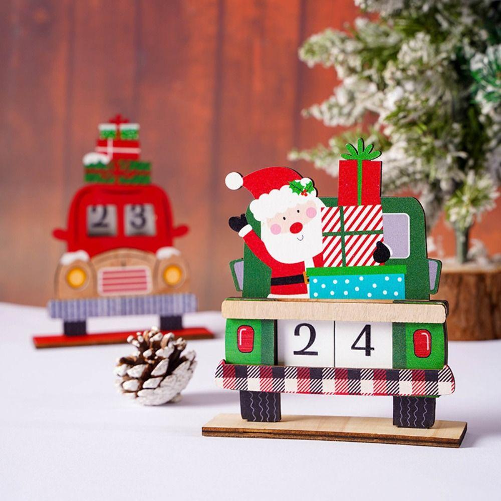 Wooden Christmas Advent Calendar Santa Claus Car Wooden Ornament Santa Calendar Ornaments Desktop