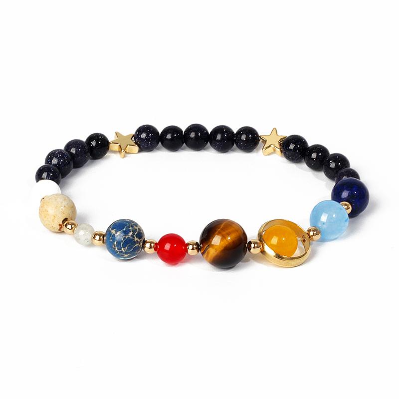 Universe Galaxy Eight Planets Bracelets Solar System Guardian Star Natural Stone Beads Bangles for Women Jewelry Drop Shipping