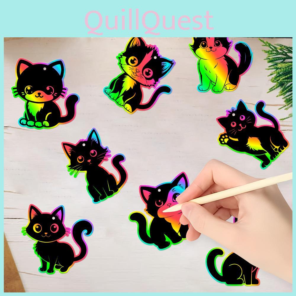 Katze DIY Rubbelkarte Partydeko mit bunten Aufhängern für Geburtstagsfeier und Kinderveranstaltung