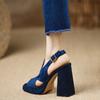 Handmade Women's Shoes Summer 2025 New Waterproof Table High Heel Heightening Matte Leather Sandals Thick Heel Blue Women's Sandals