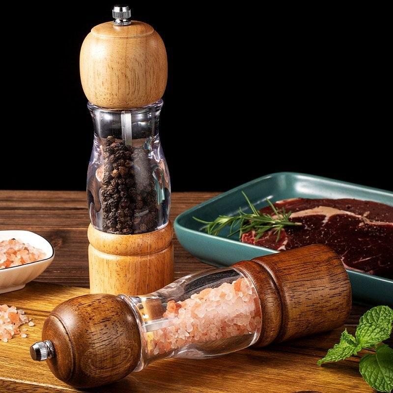 Wooden Salt Pepper Grinder With Big Window Smart Seasoning Grinder Spice Salt Mill 8inch