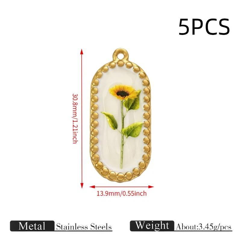 5/8Pcs Vintage Flower Enamel Charm Pendant Stainless Steel Drop Oil Floral Beads For Diy Necklace Bracelet Jewelry Making