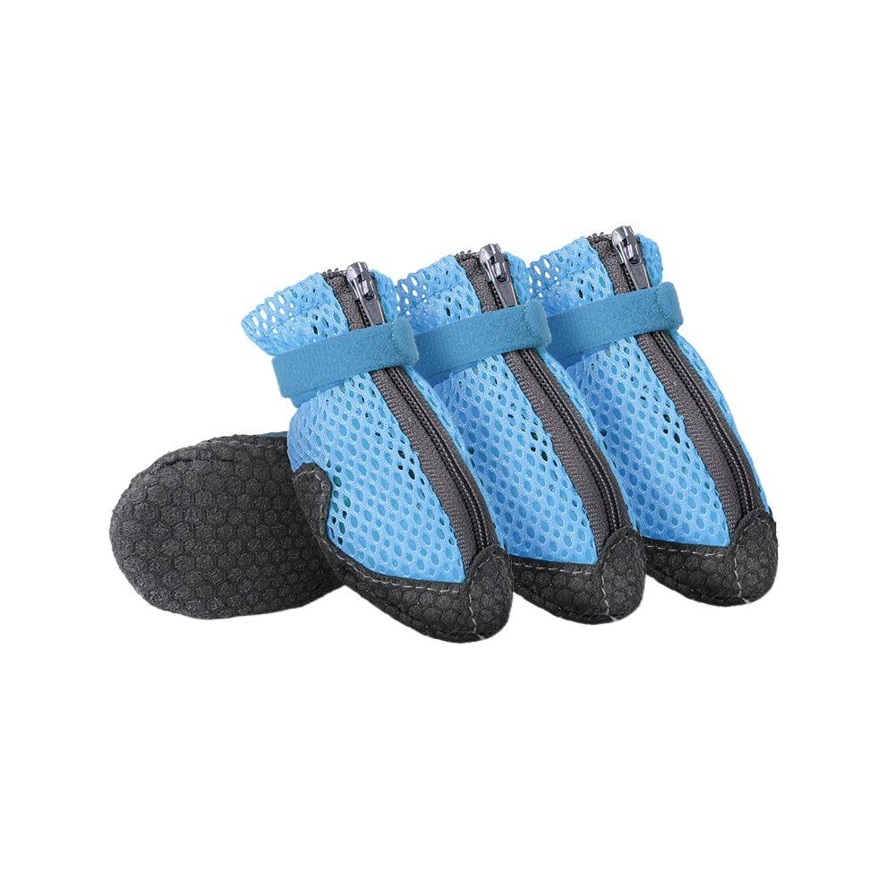 

4Pcs Breathable Dog Mesh Shoes Anti-slip Mesh Pet Shoe Cover Pet Supplies Dog Walking Boots Indoor M синий