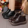 Small Short Boots Autumn and Winter New Retro Wedge Heel Thick Sole Heightened Zipper Cotton Boots Velvet Warm Martin Boots
