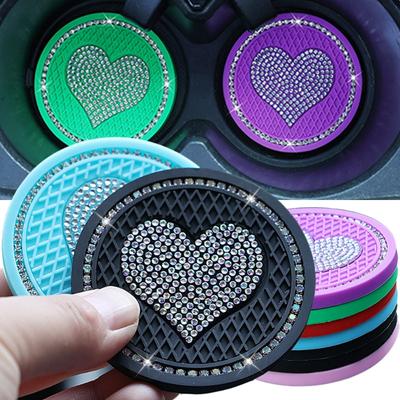 Herzförmige Auto-Diamant-Getränkeunterlage Automatischer Wassernapf-Schlitz Anti-Rutsch-Matte Silikon-Tassenhalter-Matte Auto-Innenraum-Dekorationszubehör
