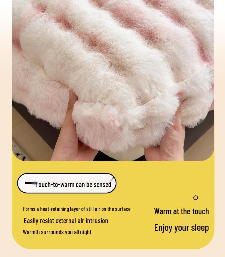 Plush Fleece-Lined Rabbit Fur Fitted Sheet Set - Double Bed, Winter Warmth, 3-Piece Mattress Protector