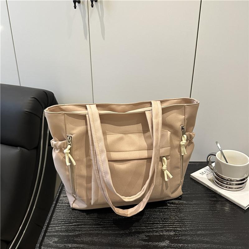 Solid Color Multi-Pocket Shoulder Bags for Women Versatile Ladies Large Capacity Tote Bag Simple Student Girls Class Handbags