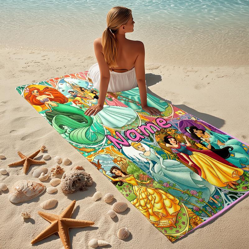 Custom Name Princess Party Stylish Digital Printing Beach Towel Quick‑Drying Absorbent Blanket for Beach Pool Gym Travel
