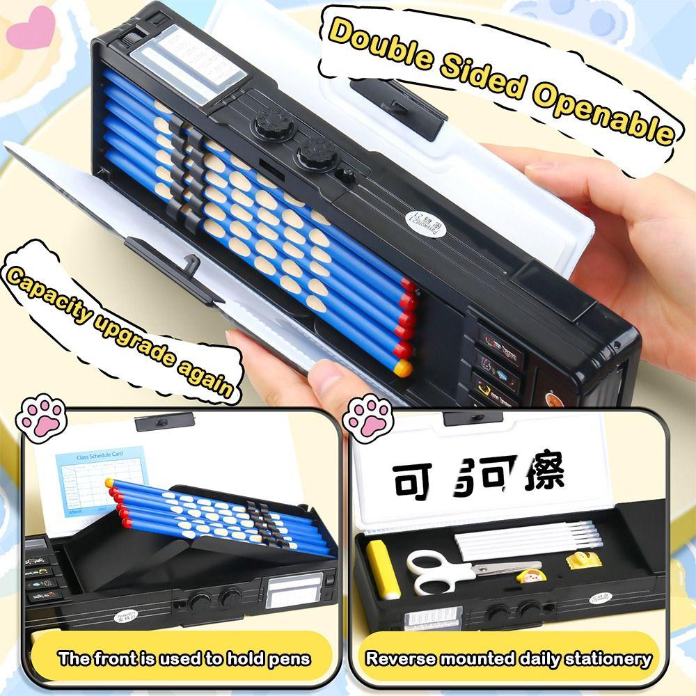 Dual Password Pencil Case Black Kitten Double Sides Stationery Box Multi-functional Large Capacity Pencil Box Students Gift