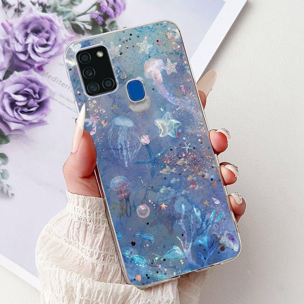 Clear For Samsung A21s SM-A217F SM-A217M Cover For Samsung Galaxy A21s Case Cute Luxury Butterfly Love Flowers Cool Painted