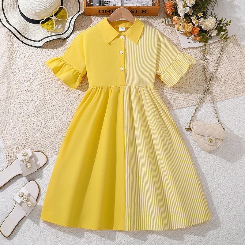 

Girl Short Sleeves Dress Children Kid Casual Summer Beach Sundress Princess Dresses Clothes 9Y жёлтый