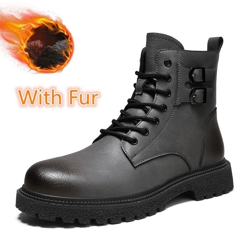Men Fashion Party Nightclub Motorcycle Boots Handsome Platform Handmade Shoes Cow Leather Winter Warm Snow Boots Black Man Shoes