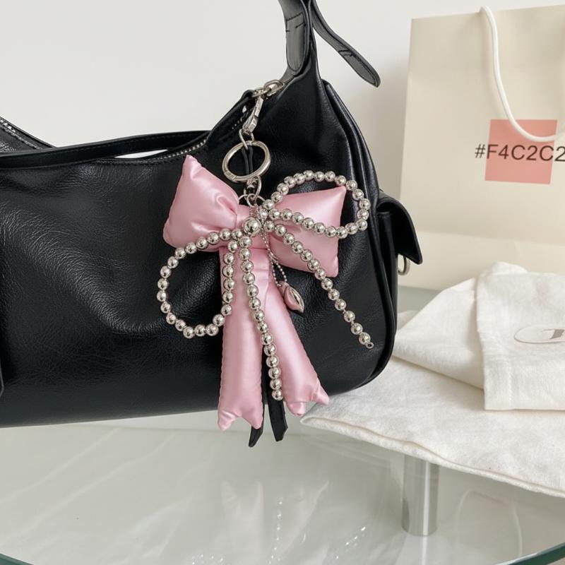 Y2K Bow Bag Charm Beaded Heart Pendant Cute Fashion Keychain Accessory For Handbag Backpack Hanging Decoration Keyrings