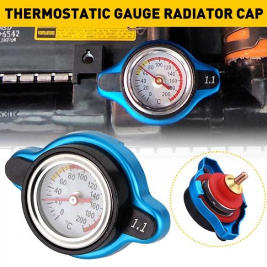 NEW Pressure Cap High Radiator w/ Temperature 1.1Bar Gauge Radiator Cap Aluminum