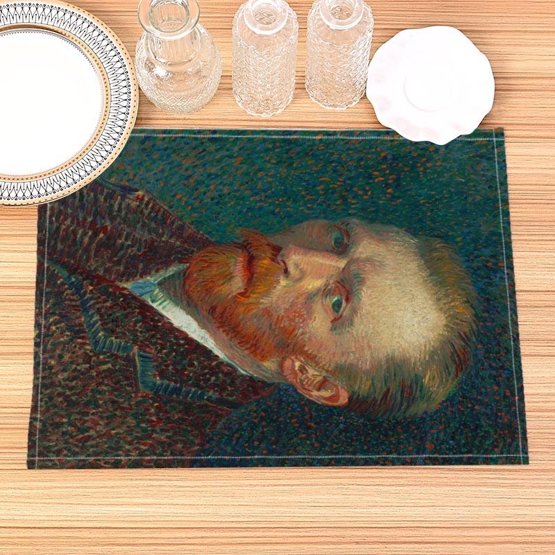 Van Gogh Painting Print Linen Dining Table Mats Kitchen Placemat 30X45cm Coasters Pads Bowl Cup Mat
