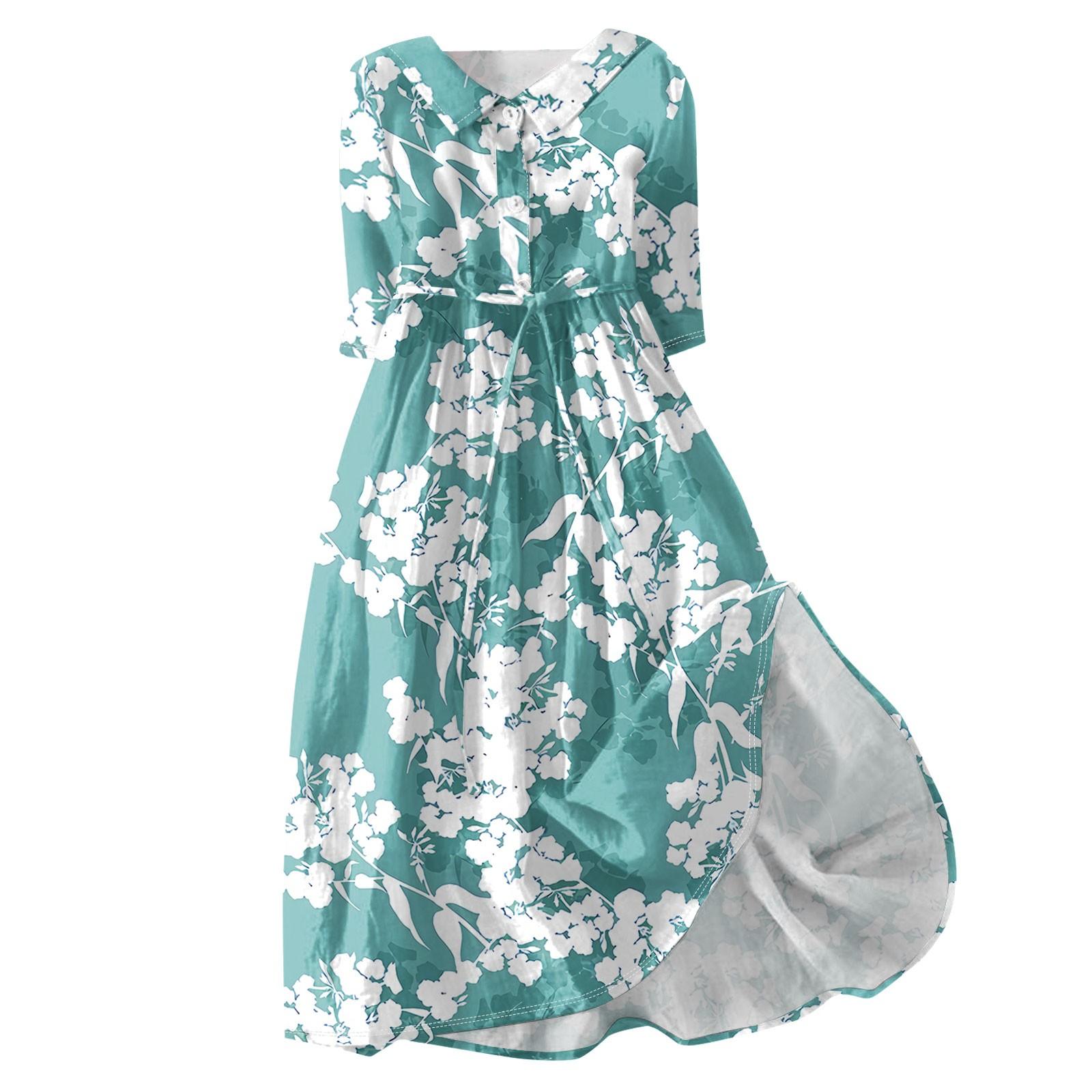 

Женское модное платье с семиточечными рукавами и пуговицами с цветочным принтом и лацканами с завязками XXL