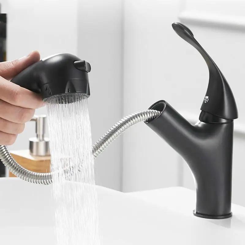 Çekilebilir Banyo Lavabo Musluğu Tek Kol Sıcak ve Soğuk Su Bataryası Tezgah Altı Lavabo Karıştırıcı Musluk