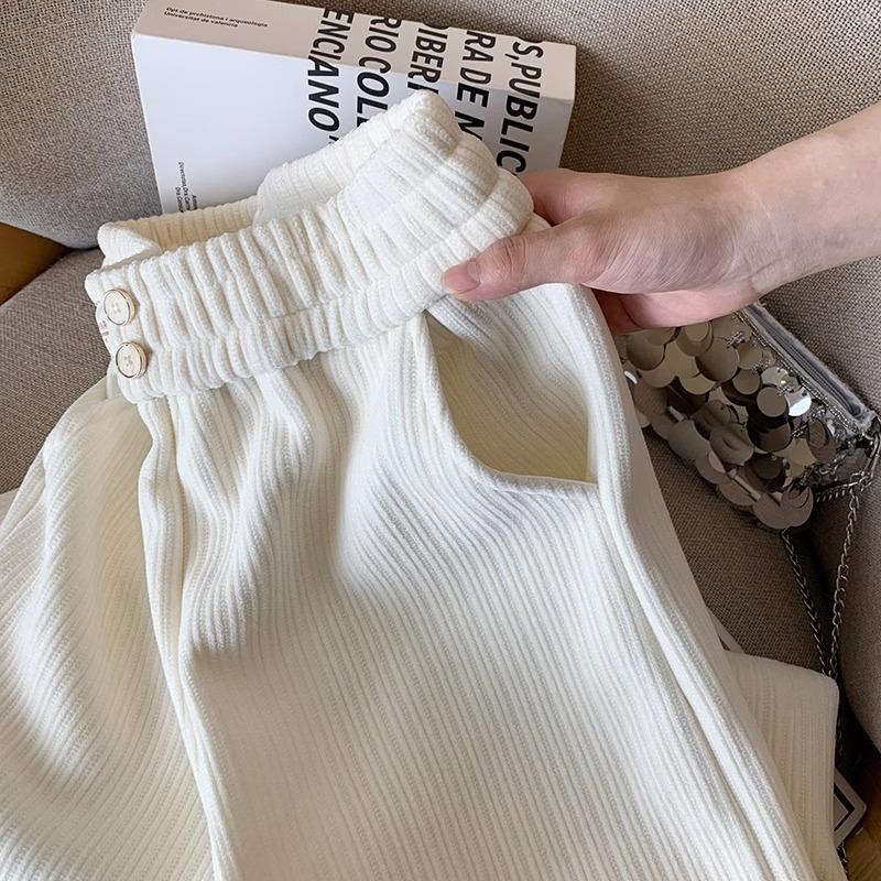 145XS Fleece-Lined High-Waisted Wide-Leg Pants for Petite, Slimming, Casual Autumn/Winter Wear