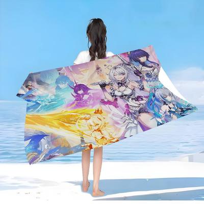 Honkai Impact Game Bath Towel Microfiber Soft Water Absorbing Breathable For Girl Kids Decorative Cartoon Beach Towel