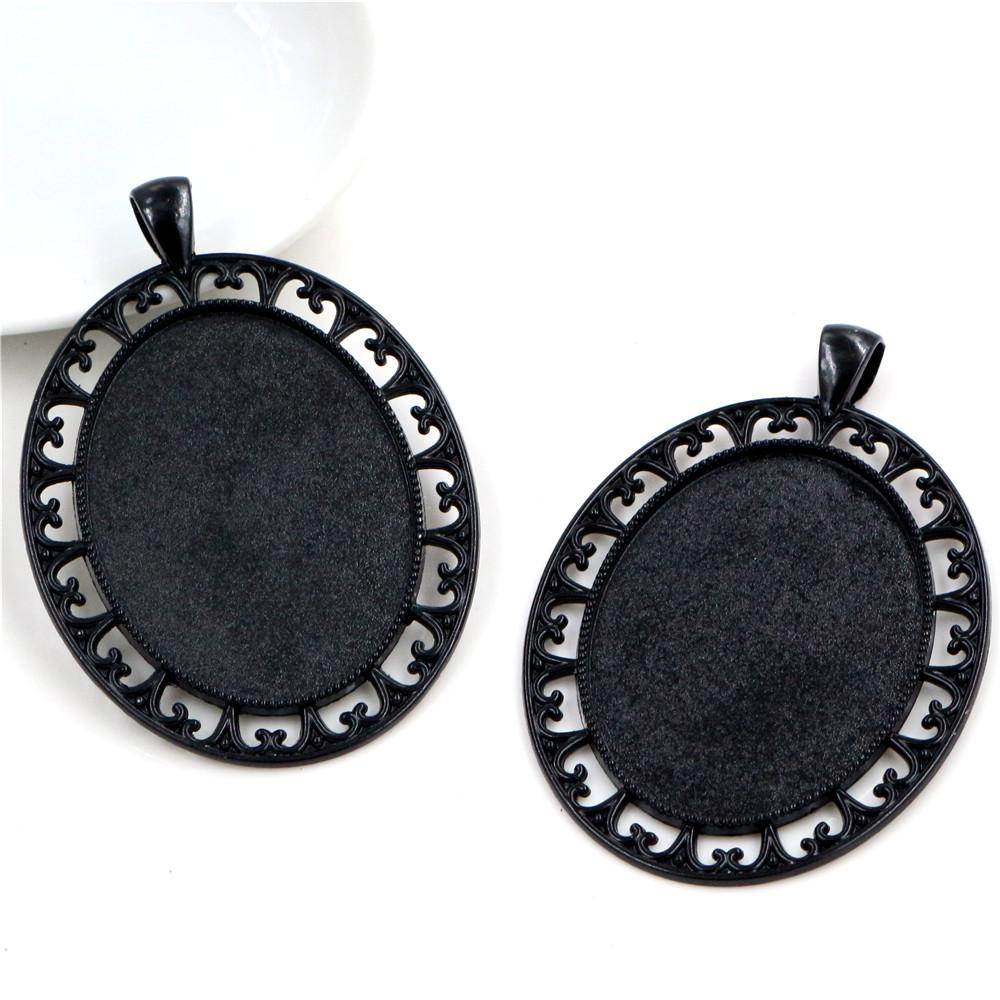 5pcs 30x40mm Inner Size Antique Silver Plated and Bronze and Black Cabochon Base Setting Charms Pendant