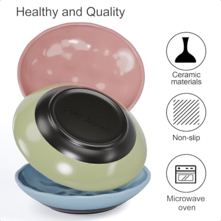 Cat BowlsCeramic Cat Food Bowl Whisker Fatigue for Indoor Cats Ceramic Shallow Cats Dishes for Food and Water with NonSlip Sili
