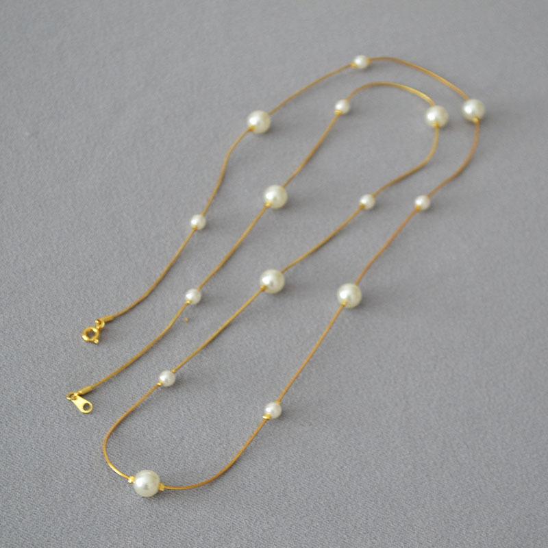 Simple White Pearl Fine Snake Chain Necklace Gypsy Temperament Long Sweater Chain Collarbone Chain Girls Accessories