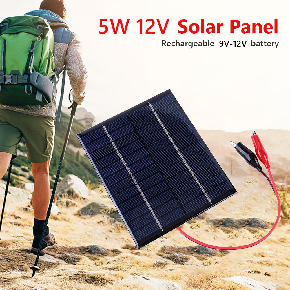 5W 12V Portable Solar Panel Waterproof Solar Charging Panel Mini Small Solar Panel Module for Lamp Fan Pump for Outdoor Camping