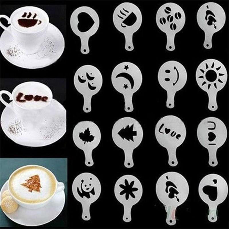 16 sztuk/zestaw ciasto kawowe plastikowy szablon do dekoracji Cupcake szablon formy realistyczne Cappuccino Latte wzornik forma do kawy narzędzia kuchenne