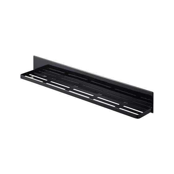 Yamazaki Jitsugyo 4859 Magnetic Bathroom Rack Long Black Approx. W60XD8.5XH8cm Tower Bathroom Storage with Drainage Holes and Hooks