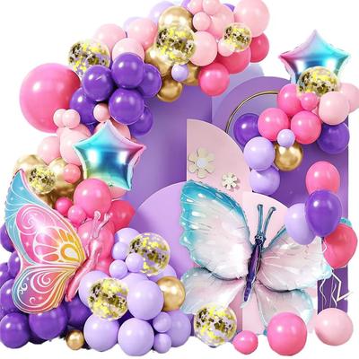 146 Butterfly Pentagram Balloon Chain Set Pink Purple Rose Girl Birthday Balloon Arch Set