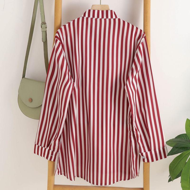 Ensemble chemise à manches longues rayée décontractée d'été pour femme - Thaïlande