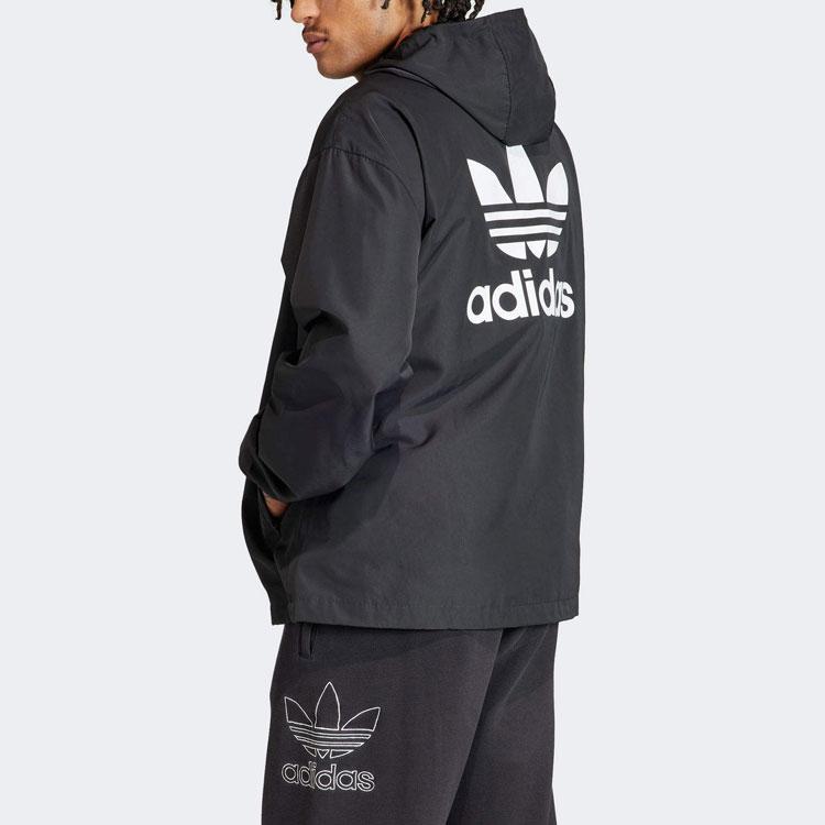 Adidas Originals Adicolor Letter Logo Print Loose Fit Long Sleeve Hooded Jacket Men Outerwear Black IR9852