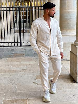Herren Leinen Casual Fashion Langarm Set