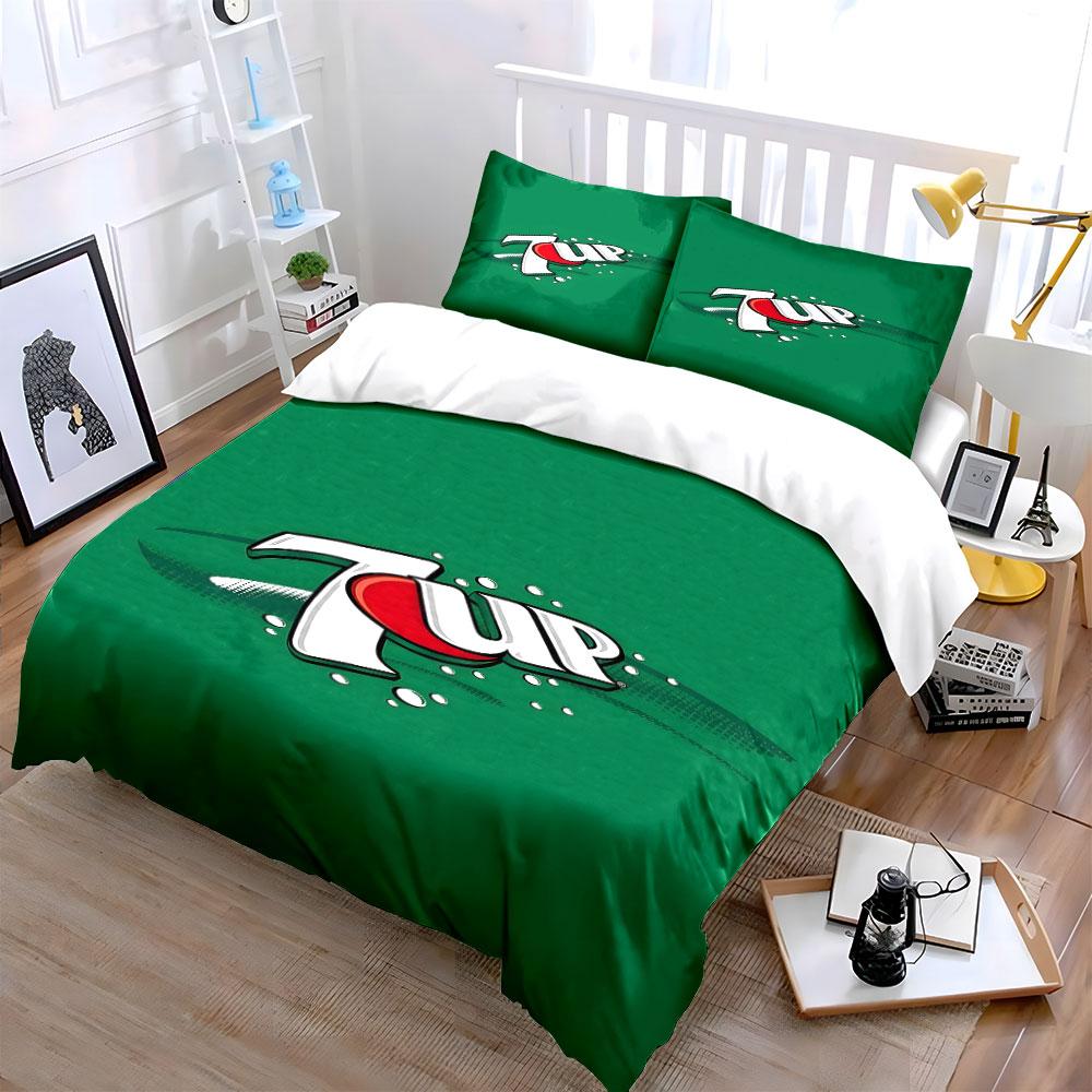 Green 7UP Logo Design Bedding Set Print Bedding Set Duvet Cover Pillowcases (1* Duvet Cover 2* Pillowcases Do Not Include Comforter)