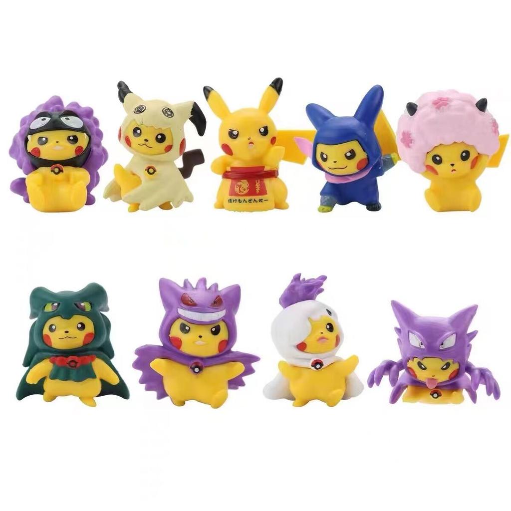 1Set Pocket Monsters Anime Figure Kawaii Pikachu In Disguise Action Figures PVC Adult Collection Model Dolls Toy Gift